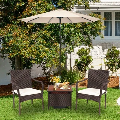 Tangkula 3-Piece Patio Bistro Set with Acacia Wood Coffee Table & Umbrella Hole 3 Tangkula 3-Piece Patio Bistro Set with Acacia Wood Coffee Table & Umbrella Hole - Image 3