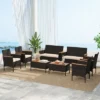 Tangkula 8 Piece Outdoor Patio Rattan Furniture Set with Acacia Wood