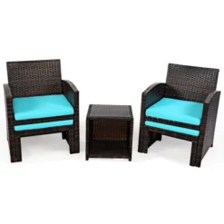 Tangkula 5 PCS Patio Rattan Wicker Furniture Set Chair Coffee Table Kit W/Soft Cushion Ottoman Gray/Turquoise/White/Red -Tangkula Shop GUEST 902a0a48 850b 472a 96b7 a3aaa0a1b962