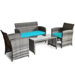 Tangkula 4-Piece Rattan Wicker Outdoor Patio Conversation Set - Turquoise 11 Tangkula 4-Piece Rattan Wicker Outdoor Patio Conversation Set - Turquoise -Tangkula Shop GUEST 9038b5c4 7457 4ac2 8c37 d6f5fce6bf52