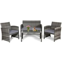 Tangkula Set Of 4 Patio Wicker Conversation Furniture Set Sofa & Table Set W/4 Seats Outdoor Rattan Sofa Set Mix Grey -Tangkula Shop GUEST 904f4d53 3db1 4dec b803 a7c94df69ef5