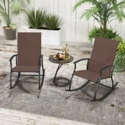 Tangkula Set of 2 Outdoor Rocking Chairs with Breathable Fabric - Brown