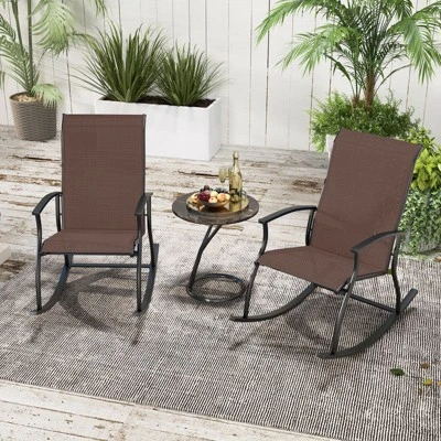 Tangkula Set of 2 Outdoor Rocking Chairs with Breathable Fabric - Brown 1 Tangkula Set of 2 Outdoor Rocking Chairs with Breathable Fabric - Brown