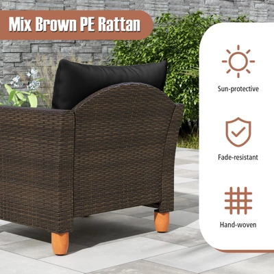 Tangkula 3-Piece Outdoor PE Wicker Bistro Set with Cushions & Storage Table 8 Tangkula 3-Piece Outdoor PE Wicker Bistro Set with Cushions & Storage Table - Image 8