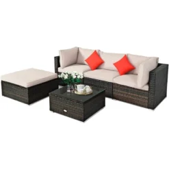 Tangkula 5-Piece Outdoor Patio Sectional Rattan Wicker Sofa Set W/ Cushion -Tangkula Shop GUEST 90a0427c 9779 4164 83e6 93dcfe36ab78