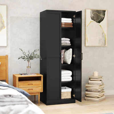 Tangkula 70" Storage Cabinet Freestanding Pantry Cabinet W/2 Doors & 5 Shelves Black 3 Tangkula 70" Storage Cabinet Freestanding Pantry Cabinet W/2 Doors & 5 Shelves Black - Image 3