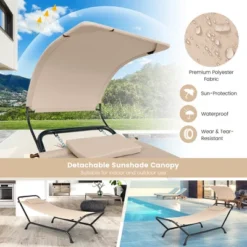 Tangkula Chaise Lounge Bed W/ Detachable Sunshade Canopy Hammock W/ Rustproof Metal Stand -Tangkula Shop GUEST 918efbc8 7e2f 412d 9ecd 1c0d108655b4
