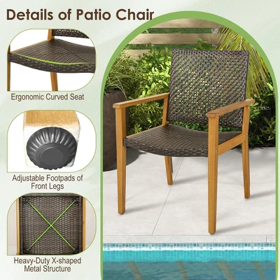 Tangkula Outdoor Rattan Chair Set Of 4 Patio PE Wicker Dining Chairs W/ Sturdy Acacia Wood Frame 6 Tangkula Outdoor Rattan Chair Set Of 4 Patio PE Wicker Dining Chairs W/ Sturdy Acacia Wood Frame - Image 6
