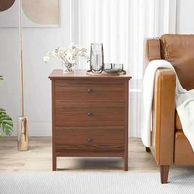 Tangkula 3-Drawer Nightstand Wooden Bedside Table Modern Side End Table Walnut 2 Tangkula 3-Drawer Nightstand Wooden Bedside Table Modern Side End Table Walnut - Image 2