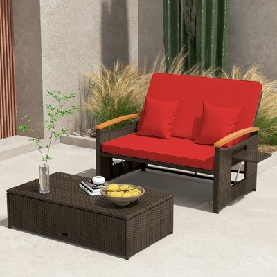 Tangkula Patio Rattan Daybed Set W/ Cushioned Loveseat & Storage Ottoman 1 Tangkula Patio Rattan Daybed Set W/ Cushioned Loveseat & Storage Ottoman