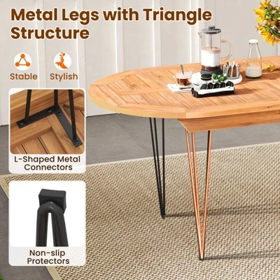 Tangkula 71" Patio Dining Table 6 Person Large Oval Table W/ Teak Wood Tabletop 5 Tangkula 71" Patio Dining Table 6 Person Large Oval Table W/ Teak Wood Tabletop - Image 5