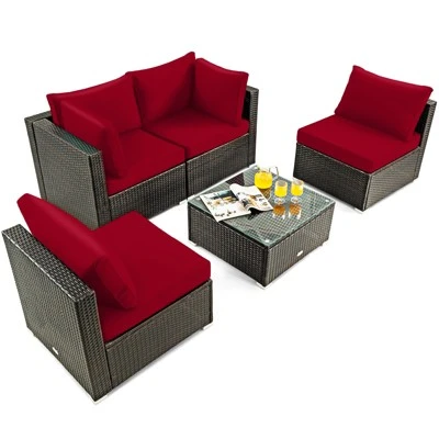 Tangkula 5-Piece Modular Rattan Patio Furniture Set with Cushioned Sofa and Coffee Table 11 Tangkula 5-Piece Modular Rattan Patio Furniture Set with Cushioned Sofa and Coffee Table - Image 11