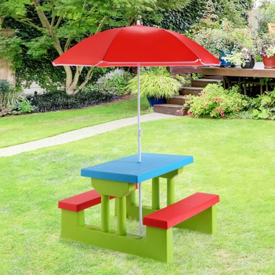 Tangkula Kids Picnic Table Set Indoor Outdoor Toddler Table With Bench & Removable Umbrella Portable Children Play Set 2 Tangkula Kids Picnic Table Set Indoor Outdoor Toddler Table With Bench & Removable Umbrella Portable Children Play Set - Image 2