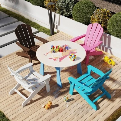 Tangkula 4PCS Kid's Adirondack Chair All-Weather HDPE Toddler Lawn Chair W/ Ergonomic Design 4 Tangkula 4PCS Kid's Adirondack Chair All-Weather HDPE Toddler Lawn Chair W/ Ergonomic Design - Image 4