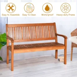 Tangkula Outdoor Eucalyptus Wood Park Bench Loveseat Chair With Armrest -Tangkula Shop GUEST 92384260 468b 42c7 a7dc 6d0481e53eab