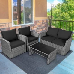 Tangkula 4-Piece Patio Rattan Conversation Set with Black Cushions & Coffee Table 11 Tangkula 4-Piece Patio Rattan Conversation Set with Black Cushions & Coffee Table -Tangkula Shop GUEST 925365cb 2579 4b6b 9a02 609fde6f62f7