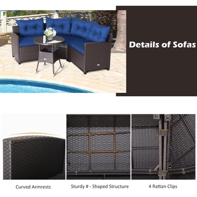 Tangkula 4-Piece Rattan Outdoor Furniture Set with Navy Cushions & Coffee Table 3 Tangkula 4-Piece Rattan Outdoor Furniture Set with Navy Cushions & Coffee Table - Image 3