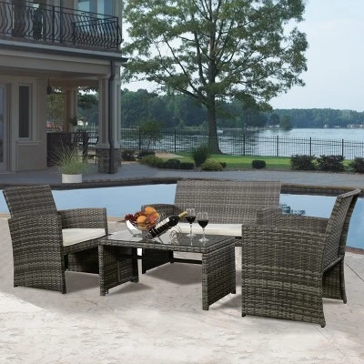 Tangkula 4PCS Outdoor Furniture Set Chairs Coffee Table Patio Garden Set Mix Gray 5 Tangkula 4PCS Outdoor Furniture Set Chairs Coffee Table Patio Garden Set Mix Gray - Image 5
