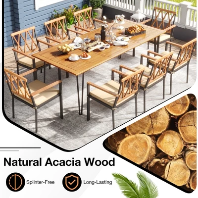 Tangkula 9-Piece Outdoor Dining Set: Acacia Wood Table with 8 Cushioned Chairs 3 Tangkula 9-Piece Outdoor Dining Set: Acacia Wood Table with 8 Cushioned Chairs - Image 3