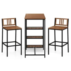Tangkula 3-Piece Outdoor Patio Bar Set with Acacia Wood & 3-Tier Storage Shelf -Tangkula Shop GUEST 9309cd68 4fa9 4a2f 98f6 8922226fed1d