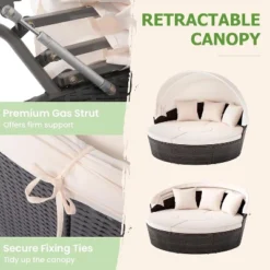 Tangkula Outdoor Round Daybed with Retractable Canopy and Sectional Seating