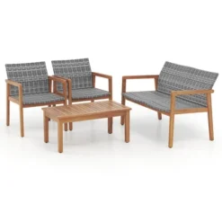 Tangkula 4-Piece Patio Furniture Set PE Rattan Patio Bistro Set With Loveseat Single Chairs & Coffee Table Outdoor Acacia Wood Conversation Set -Tangkula Shop GUEST 935988f3 7065 49cf 96d6 961f2930d9ae