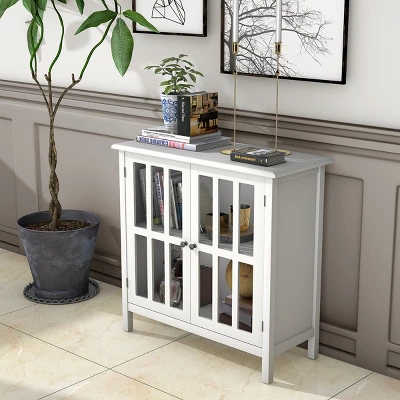 Tangkula Storage Sideboard Glass Door Accent And Display Cabinet White/Brown 1 Tangkula Storage Sideboard Glass Door Accent And Display Cabinet White/Brown