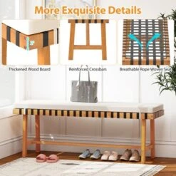 Tangkula 2PCS Outdoor Acacia Wood Bench With Cushion Breathable Rope Seat Patio Dining Bench For Entryway Garden Poolside Balcony -Tangkula Shop GUEST 93b3ed81 5c5b 477c bb2a df49209da7a7