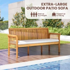 Tangkula 3 Person Outdoor Bench, 62.5" Acacia Wood Patio Sofa With Curved Armrests And Removable Seat Cushion -Tangkula Shop GUEST 93f19a61 716d 4831 8e78 3bc600627a34