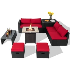 Tangkula 9-Piece Outdoor Wicker Sectional Set with Gas Fire Pit Table -Tangkula Shop GUEST 945021a9 0e24 42e3 bc61 575fb46e13f6
