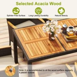 Tangkula 9 Pieces Patio Dining Set For 8 Outdoor Rectangular Acacia Wood Table And PE Rattan Chairs With Umbrella Hole -Tangkula Shop GUEST 94609787 3fb6 4880 8e42 f554bd975591