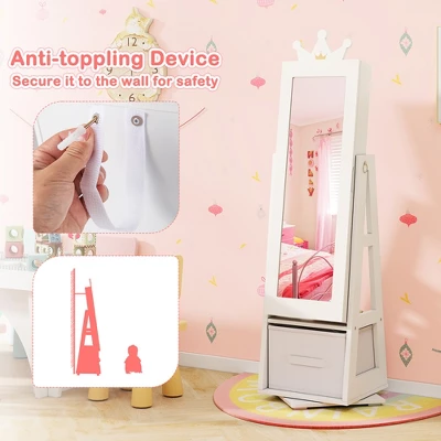 Tangkula Kids Jewelry Cabinet With Full-Length Mirror Drawer 2 Adjustable Tilt Angles 4 Tangkula Kids Jewelry Cabinet With Full-Length Mirror Drawer 2 Adjustable Tilt Angles - Image 4
