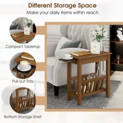 Tangkula End Table Pull-out Tray Shelf Accent Side Nightstand Rubber Wood Leg Rustic Oak -Tangkula Shop GUEST 9490d1bc f522 47df b786 e66a23062213