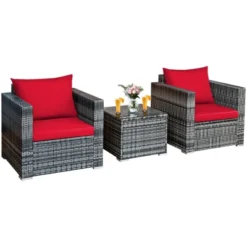 Tangkula 3-Piece Patio Wicker Conversation Set Bistro Rattan Sofa Chair With Washable Cushion -Tangkula Shop GUEST 94935a6b 6eb4 4a7e b1ac 69a247c52bb8