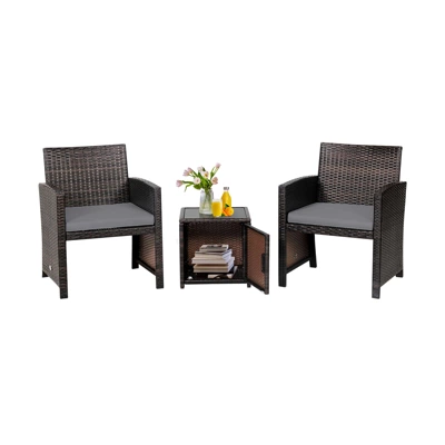 Tangkula 3 Pieces Outdoor PE Wicker Bistro Set With Waterproof Cover For Porch Balcony Garden And Poolside, Red/Off White/Grey/Turquoise 9 Tangkula 3 Pieces Outdoor PE Wicker Bistro Set With Waterproof Cover For Porch Balcony Garden And Poolside, Red/Off White/Grey/Turquoise - Image 9