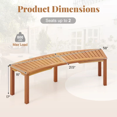 Tangkula Outdoor Curved Bench Set Of 2 Acacia Wood Fire Pit Bench W/Slatted Seat Patio Backless 2-Person Seating For Porch Yard 7 Tangkula Outdoor Curved Bench Set Of 2 Acacia Wood Fire Pit Bench W/Slatted Seat Patio Backless 2-Person Seating For Porch Yard - Image 7