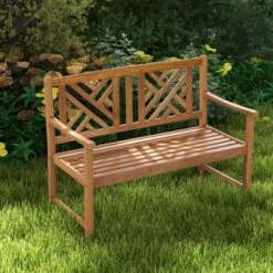 Tangkula 2-Person Acacia Wood Bench Outdoor Slats Loveseat Chair With Armrest 800lbs Load Capacity Comfortable Patio Chair -Tangkula Shop GUEST 95550f1f 9be2 40b6 ab70 3035264027bc