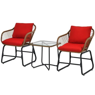 Tangkula 3 Pieces Outdoor Furniture Set Patio Bistro Set W/2 Armchairs & Tempered Glass Table White/Turquoise/Red 7 Tangkula 3 Pieces Outdoor Furniture Set Patio Bistro Set W/2 Armchairs & Tempered Glass Table White/Turquoise/Red - Image 7