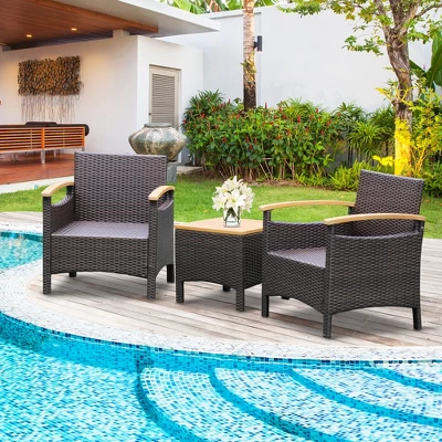 Tangkula 3-Piece Outdoor Patio Furniture Set with Acacia Wood Tabletop 2 Tangkula 3-Piece Outdoor Patio Furniture Set with Acacia Wood Tabletop - Image 2