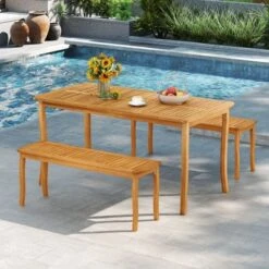 Tangkula 47" Acacia Wood Outdoor Bench, Backless Slatted Dining Seat 10 Tangkula 47" Acacia Wood Outdoor Bench, Backless Slatted Dining Seat -Tangkula Shop GUEST 95ba7d4a 3e1e 4fe2 a232 e051428d7ccf 1