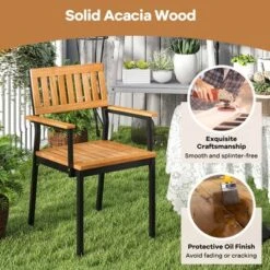 Tangkula Patio Dining Chair Set Of 4 Outdoor Chairs W/Metal And Acacia Wood Frame Armrests All-Weather Bistro Chairs -Tangkula Shop GUEST 95cc7fa0 67d6 4256 b696 dc560d41fb27