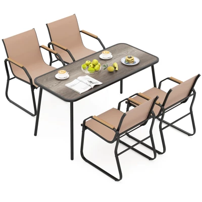 Tangkula 5 PCS Patio Dining Set W/ Wood-like Armrests & Metal Frame For Garden Yard 10 Tangkula 5 PCS Patio Dining Set W/ Wood-like Armrests & Metal Frame For Garden Yard - Image 10