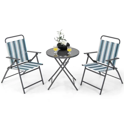 Tangkula 3-Piece Patio Folding Bistro Set with Glass Round Table 10 Tangkula 3-Piece Patio Folding Bistro Set with Glass Round Table - Image 10