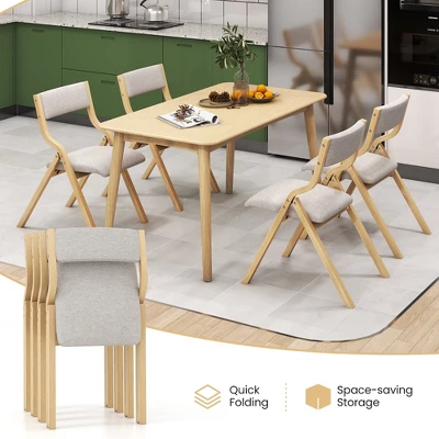 Tangkula Folding Dining Chairs Set Of 4 Wooden Table Chairs W/ Padded Seat Modern Grey & Natural 3 Tangkula Folding Dining Chairs Set Of 4 Wooden Table Chairs W/ Padded Seat Modern Grey & Natural - Image 3