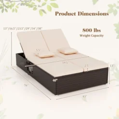 Tangkula Patio Double Chaise Lounge 6 Position Adjustable Wicker Recliner Bed With Cushions & Folding Side Trays 16 Tangkula Patio Double Chaise Lounge 6 Position Adjustable Wicker Recliner Bed With Cushions & Folding Side Trays -Tangkula Shop GUEST 962b5a32 1c2e 40d8 9692 20b3f1be59d5