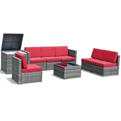Tangkula 8-Piece Outdoor Wicker Rattan Conversation Sofa Set W/ Storage Table White/Black/Turquoise -Tangkula Shop GUEST 963835a2 38e1 4269 a68d efebea7f7aff