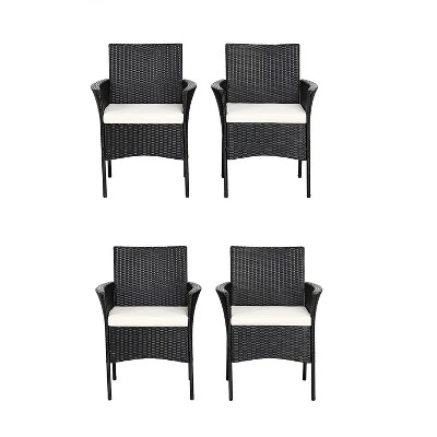 Tangkula Outdoor 4 PCS Rattan Dining Chair Patio Cushioned Arm Chair W/Zipper Black 9 Tangkula Outdoor 4 PCS Rattan Dining Chair Patio Cushioned Arm Chair W/Zipper Black - Image 9