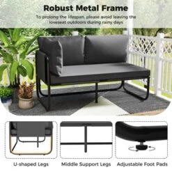 Tangkula Patio Loveseat W/ Removable Pillows & Seat Cushion Side Armrest Metal Frame -Tangkula Shop GUEST 96507177 52e2 4fa1 ba59 995238b1382c