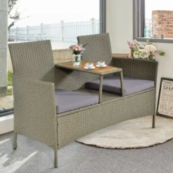 Tangkula Outdoor Patio Rattan Loveseat Sofa with Built-in Acacia Wood Table -Tangkula Shop GUEST 966b1507 2063 4c13 b5b4 a8b702ad826a