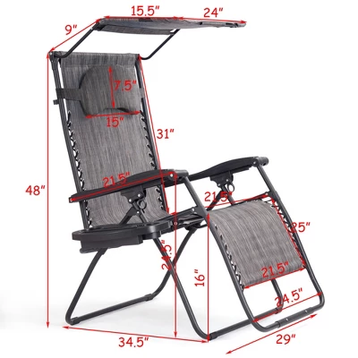 Tangkula Recling Zero Gravity Chair With Drink Tray & Sunshade, Gray 2 Tangkula Recling Zero Gravity Chair With Drink Tray & Sunshade, Gray - Image 2